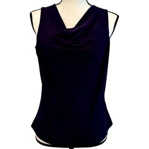 Navy Blue Draped‎ Neck Sleeveless Blouse XS/S Vintage 90s Business Work Classic